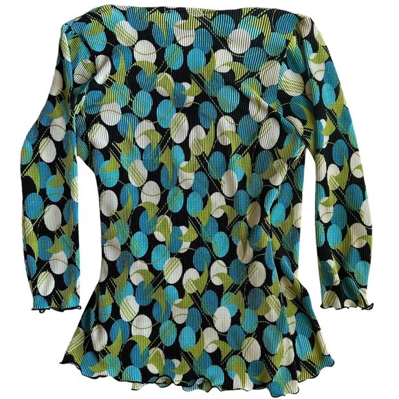 Elementz 2000s Y2K Blue Green Black Polka Dot Abstract Print Wrap Top Sz S - Picture 5 of 5